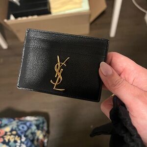 YSL Black Card Holder with Gold Logo